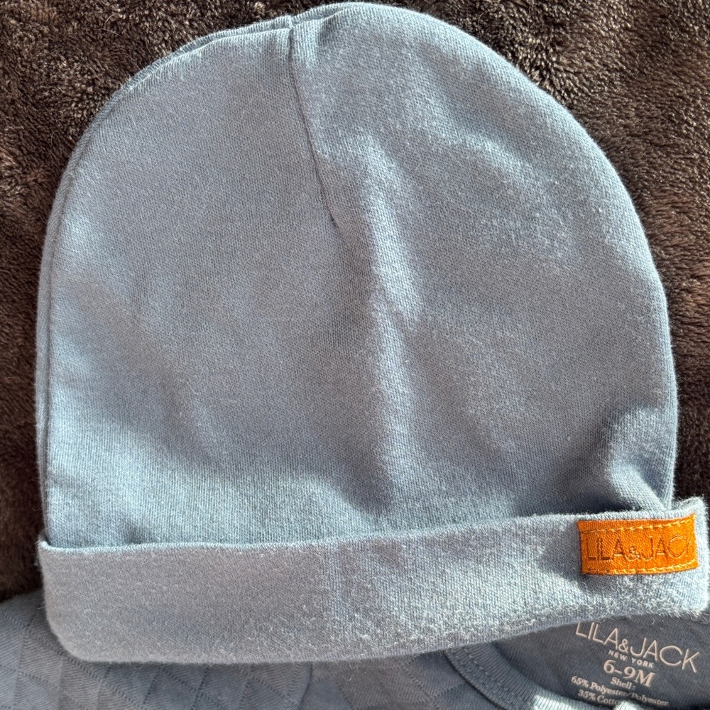 Quilted Blue Footie and Hat Set - Picture 3 of 4